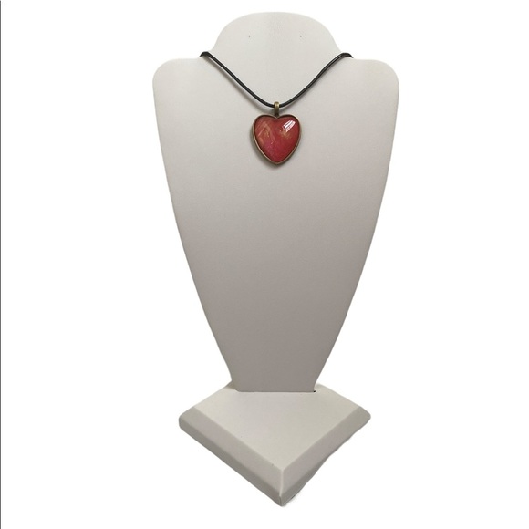 Handmade Heart Pendant Necklace Red and Gold Fluid Art Glass on Black Cord - Picture 3 of 12